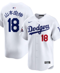 Yoshinobu Yamamoto 18 Los Angeles Dodgers 2024 World Series Champions Japanese Characters Limited Player Men Jersey - White