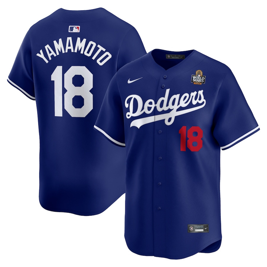 Yoshinobu Yamamoto 18 Los Angeles Dodgers 2024 World Series Home Limited Player Men Jersey - Royal