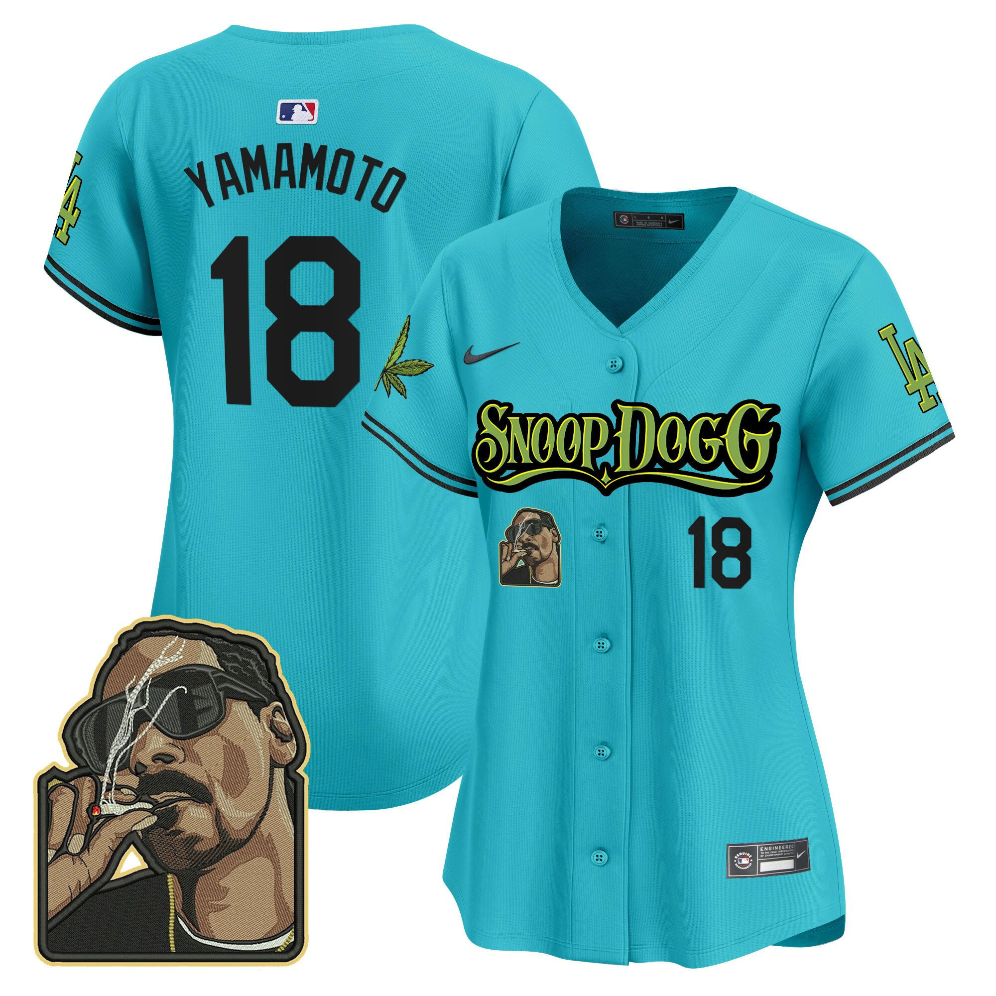 Yoshinobu Yamamoto 18 Los Angeles Dodgers Snoop Dogg Women Jersey - Aqua