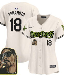 Yoshinobu Yamamoto 18 Los Angeles Dodgers Snoop Dogg Women Jersey - Cream