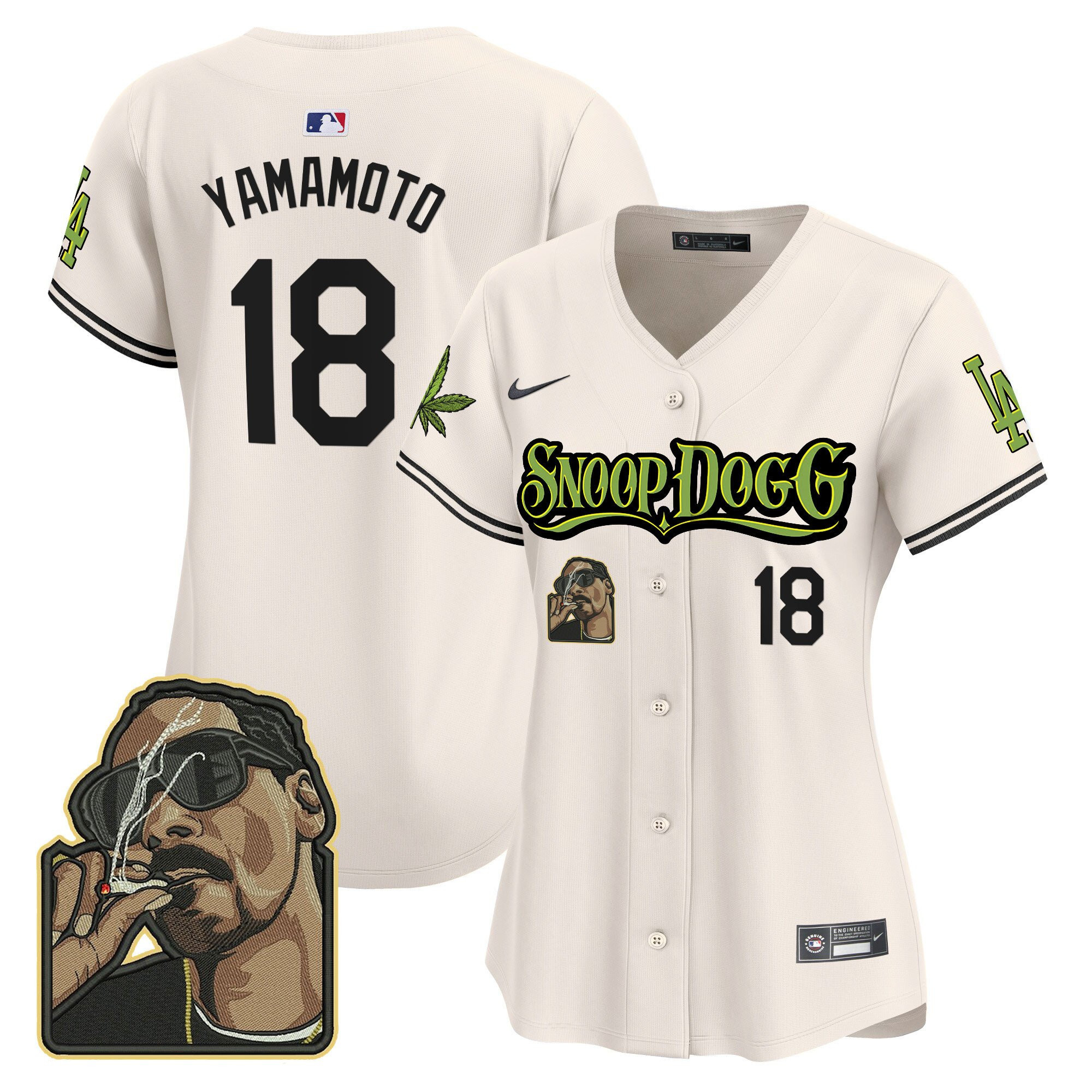 Yoshinobu Yamamoto 18 Los Angeles Dodgers Snoop Dogg Women Jersey - Cream