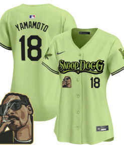 Yoshinobu Yamamoto 18 Los Angeles Dodgers Snoop Dogg Women Jersey - Light Green