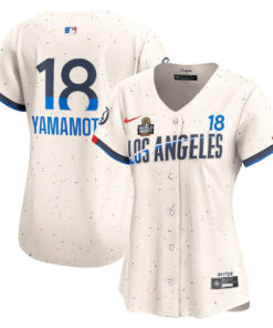 Yoshinobu Yamamoto 18 Los Angeles Dodgers Women's 2024 World Series Champions City Connect Limited Player Jersey - Cream