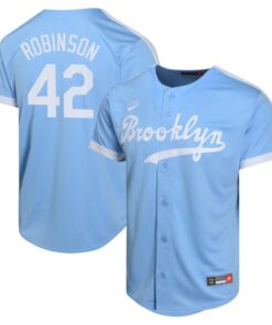 Youth Brooklyn Dodgers Jackie Robinson Light Blue Cooperstown Collection Limited Player Jersey