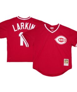 Youth Cincinnati Reds Barry Larkin Mitchell & Ness Red Cooperstown Collection Mesh Batting Practice Jersey