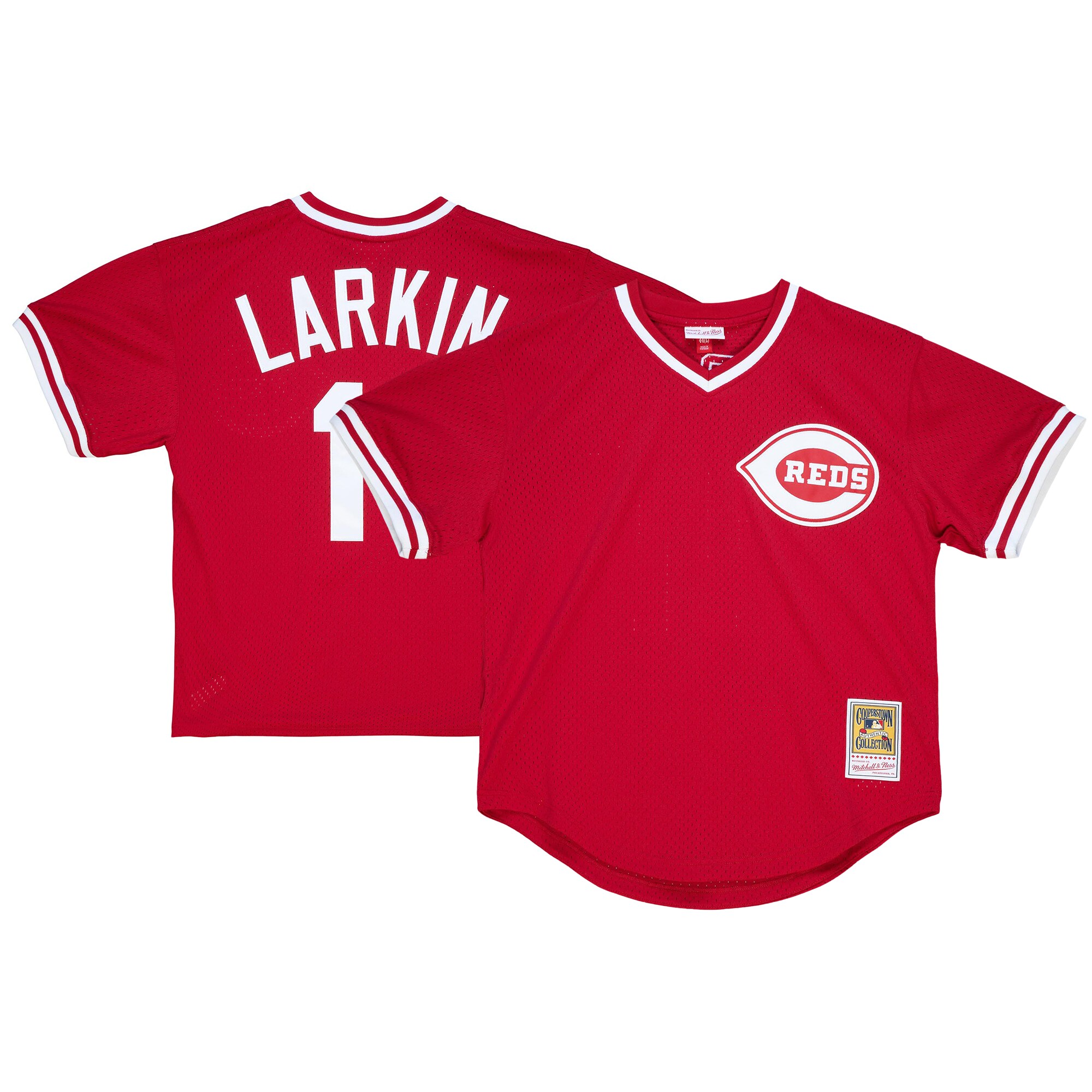 Youth Cincinnati Reds Barry Larkin Mitchell & Ness Red Cooperstown Collection Mesh Batting Practice Jersey