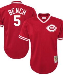 Youth Cincinnati Reds Johnny Bench Mitchell & Ness Red Cooperstown Collection Mesh Batting Practice Jersey
