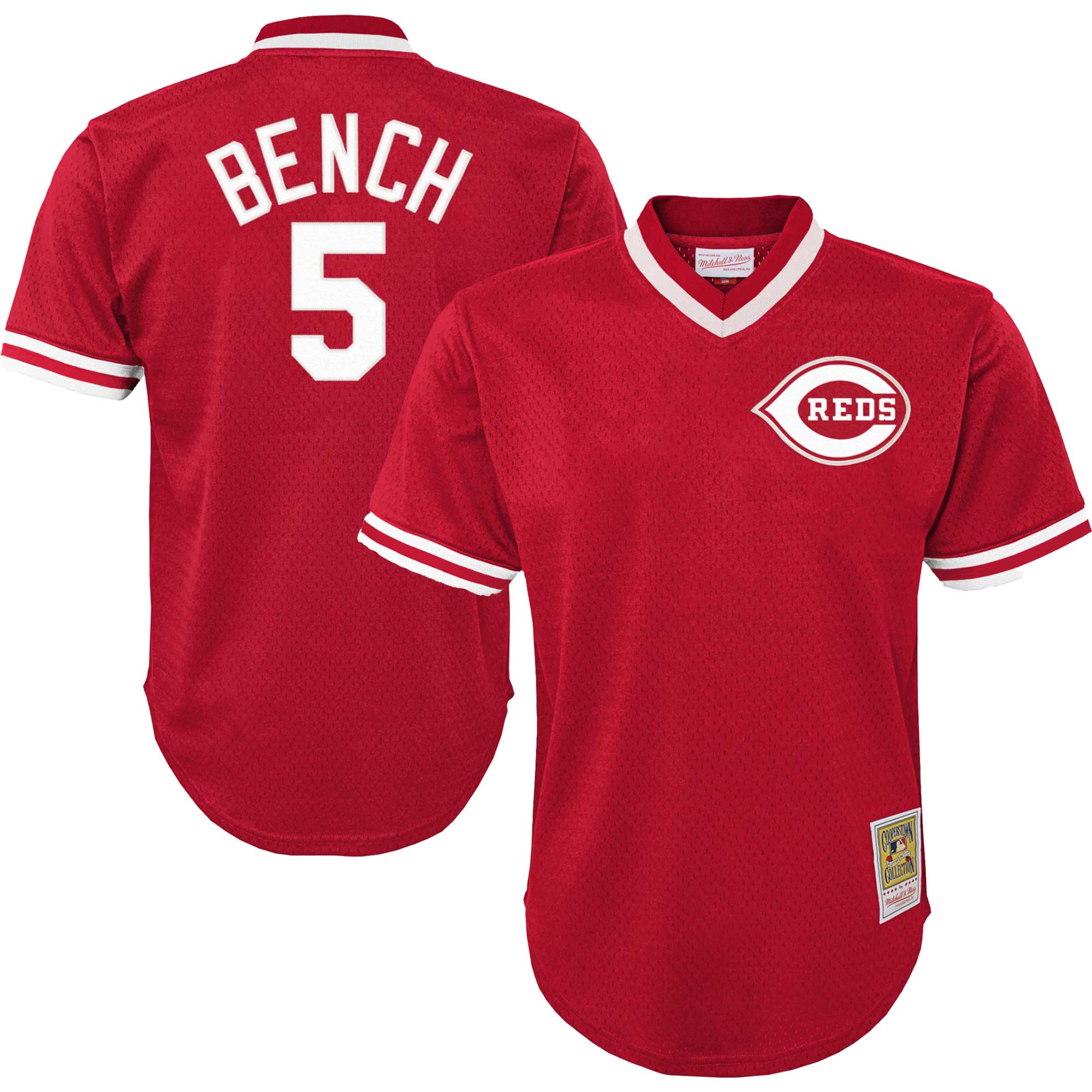 Youth Cincinnati Reds Johnny Bench Mitchell & Ness Red Cooperstown Collection Mesh Batting Practice Jersey