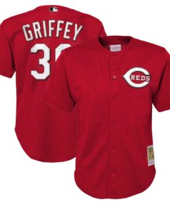 Youth Cincinnati Reds Ken Griffey Jr. Mitchell & Ness Red Cooperstown Collection Mesh Batting Practice Jersey