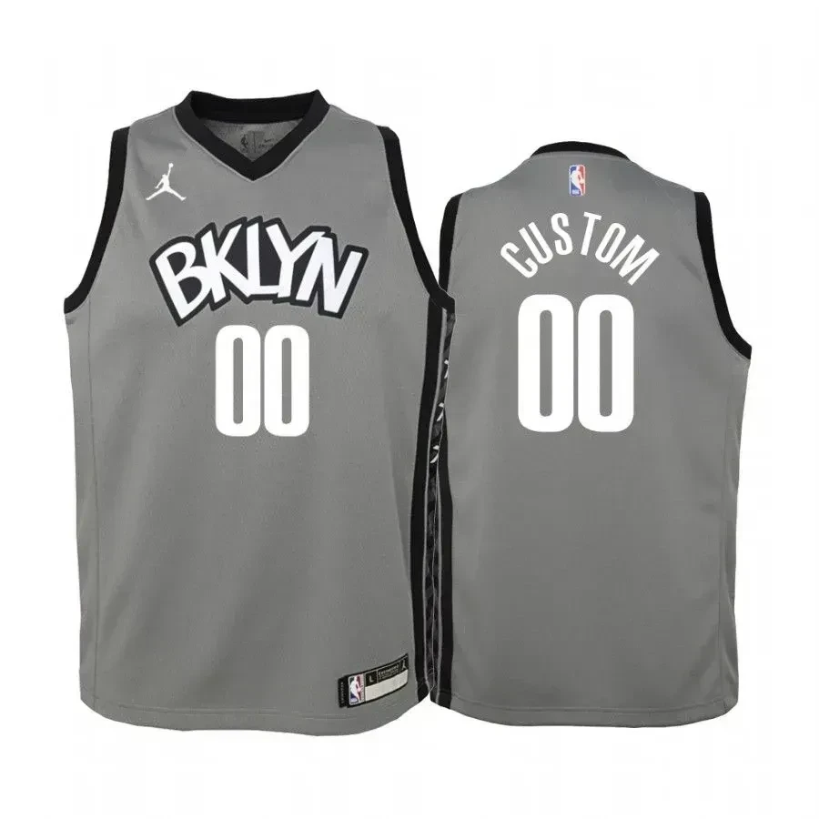 Youth Custom Brooklyn Nets Gray Statet Jersey Jumpman - JS303