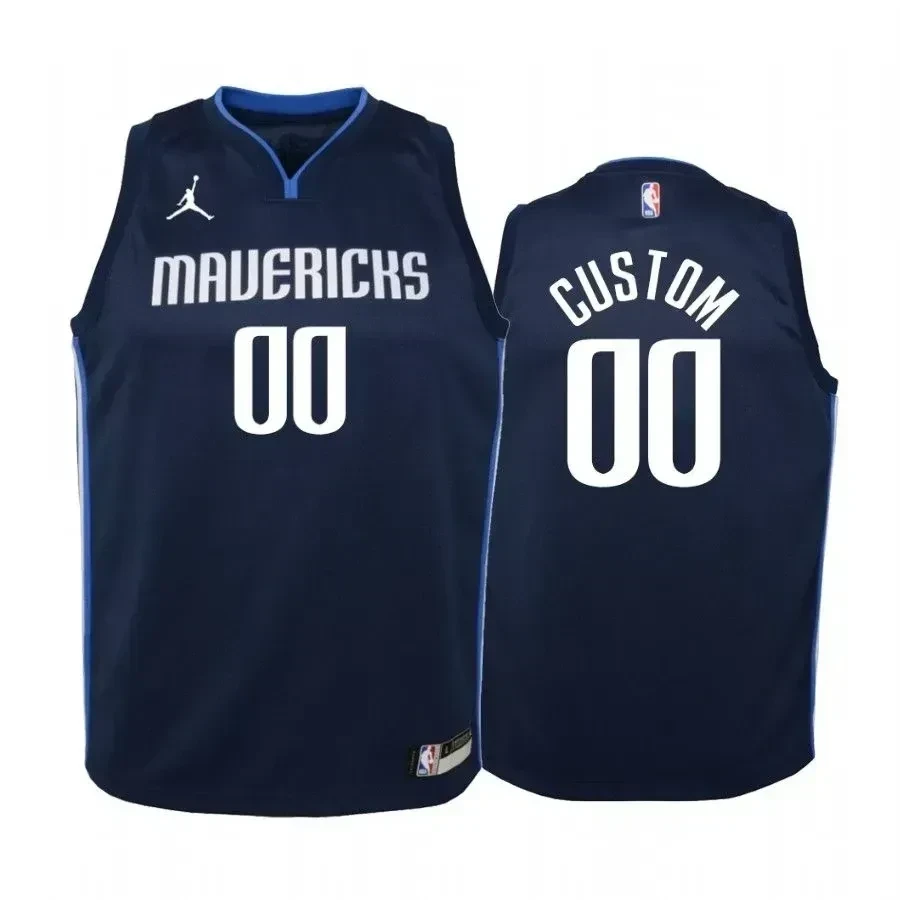 Youth Custom Dallas Mavericks Navy Statet Jersey Jumpman - JS554