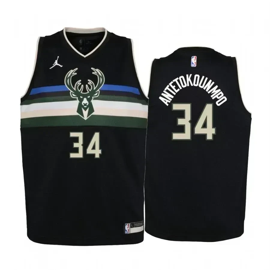 Youth Giannis Antetokounmpo Milwaukee Bucks Black Statet Jersey - JS700