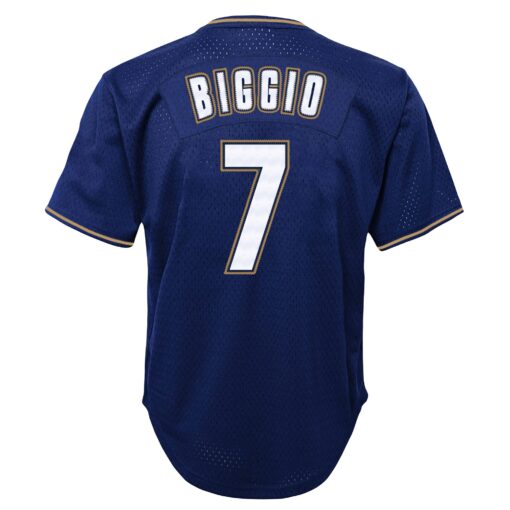 Youth Houston Astros Craig Biggio Mitchell & Ness Navy Cooperstown Collection Mesh Batting Practice Jersey - Image 3