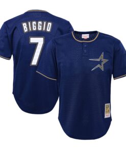 Youth Houston Astros Craig Biggio Mitchell & Ness Navy Cooperstown Collection Mesh Batting Practice Jersey