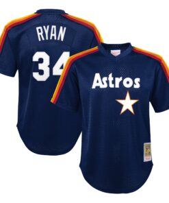 Youth Houston Astros Nolan Ryan Mitchell & Ness Navy Cooperstown Collection Mesh Batting Practice Jersey