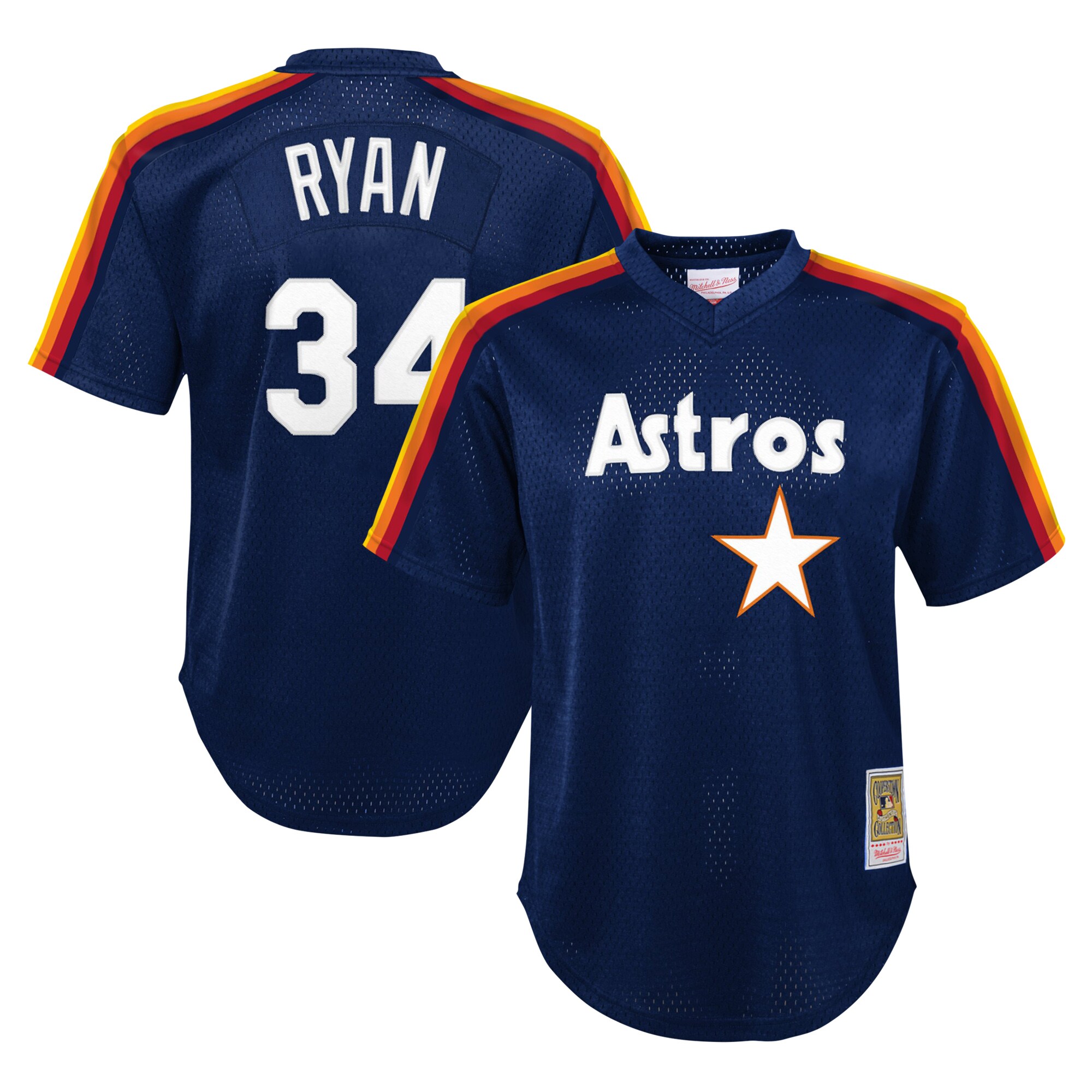 Youth Houston Astros Nolan Ryan Mitchell & Ness Navy Cooperstown Collection Mesh Batting Practice Jersey