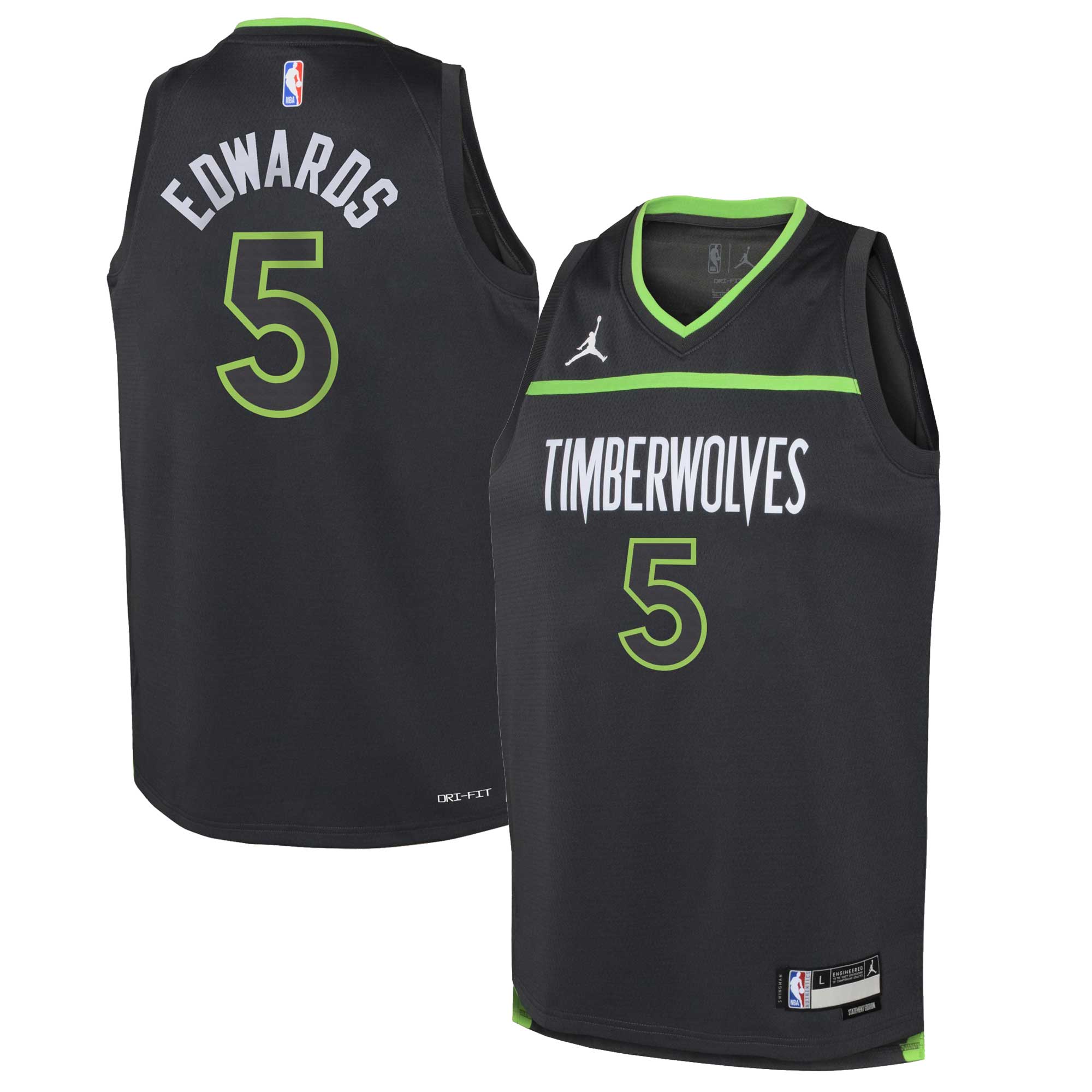 Youth Jordan Brand Anthony Edwards Black Minnesota Timberwolves Swingman Jersey - Statement Edition - JS827