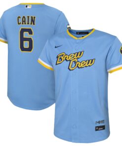 Youth Milwaukee Brewers Lorenzo Cain Powder Blue City Connect Player Jersey
