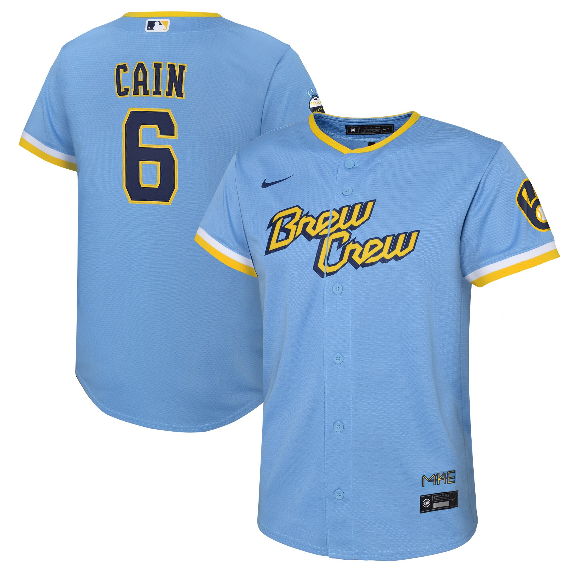 Youth Milwaukee Brewers Lorenzo Cain Powder Blue City Connect Player Jersey