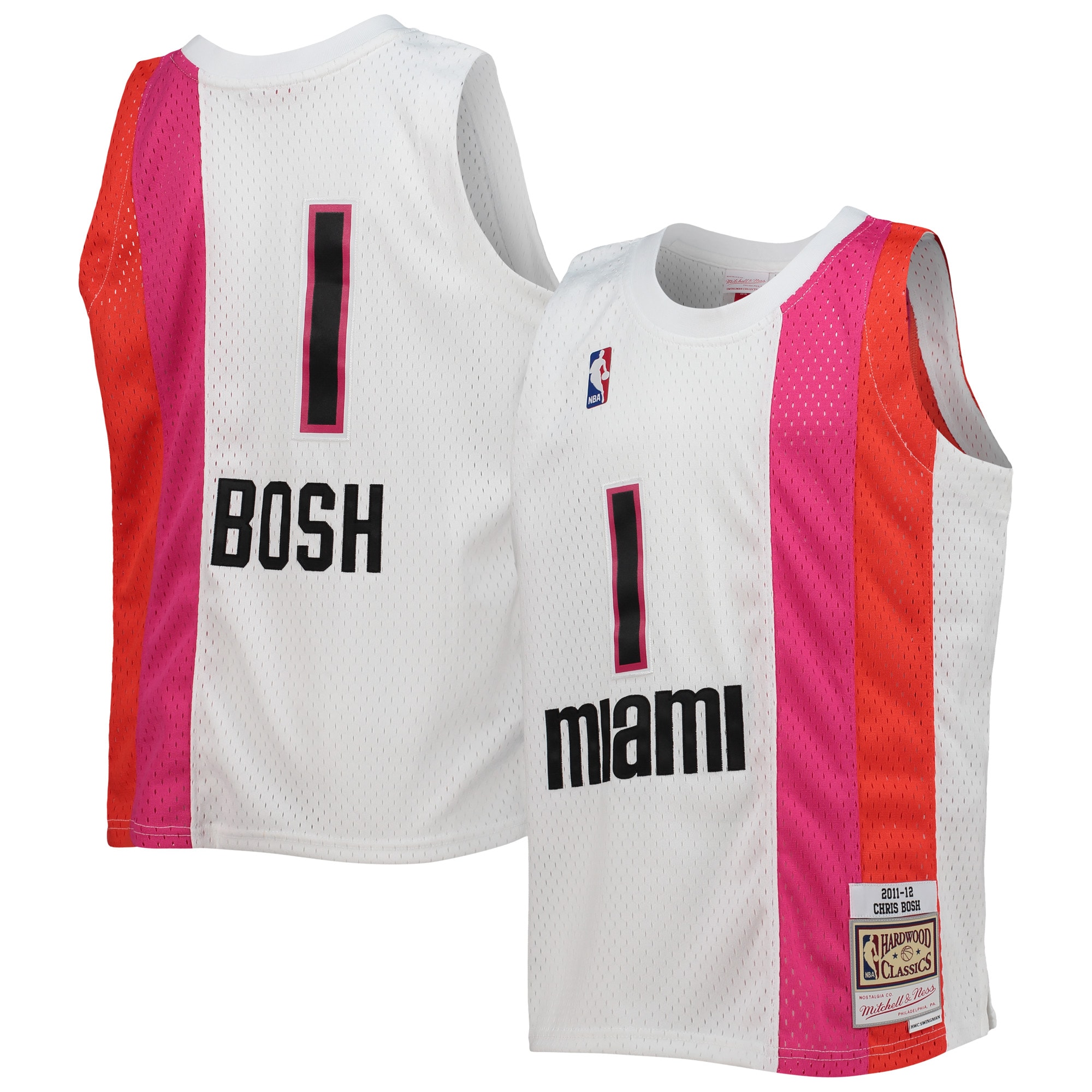 Youth Mitchell & Ness Chris Bosh White Miami Heat 2011/12 Hardwood Classics Swingman Jersey - JS830
