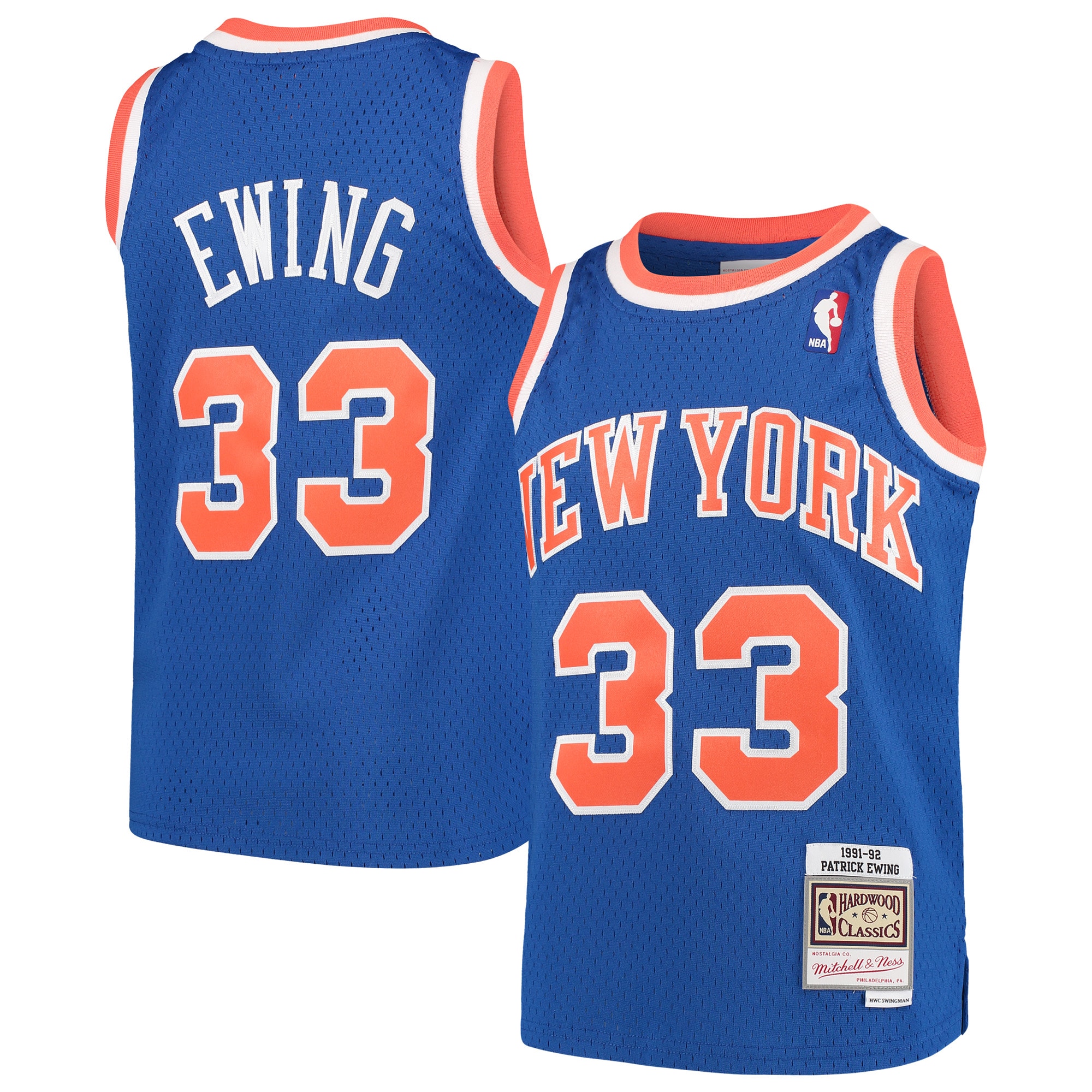Youth Mitchell & Ness Patrick Ewing Blue New York Knicks Hardwood Classics Swingman Throwback Jersey - JS404