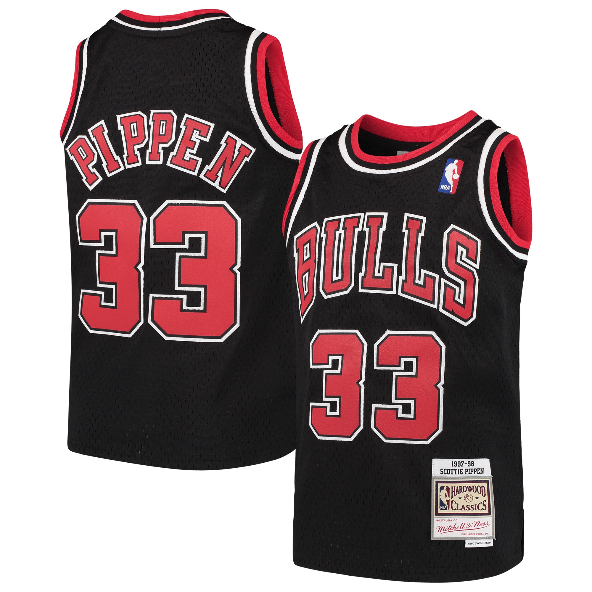 Youth Mitchell & Ness Scottie Pippen Black Chicago Bulls Hardwood Classics Swingman Throwback Jersey - JS881