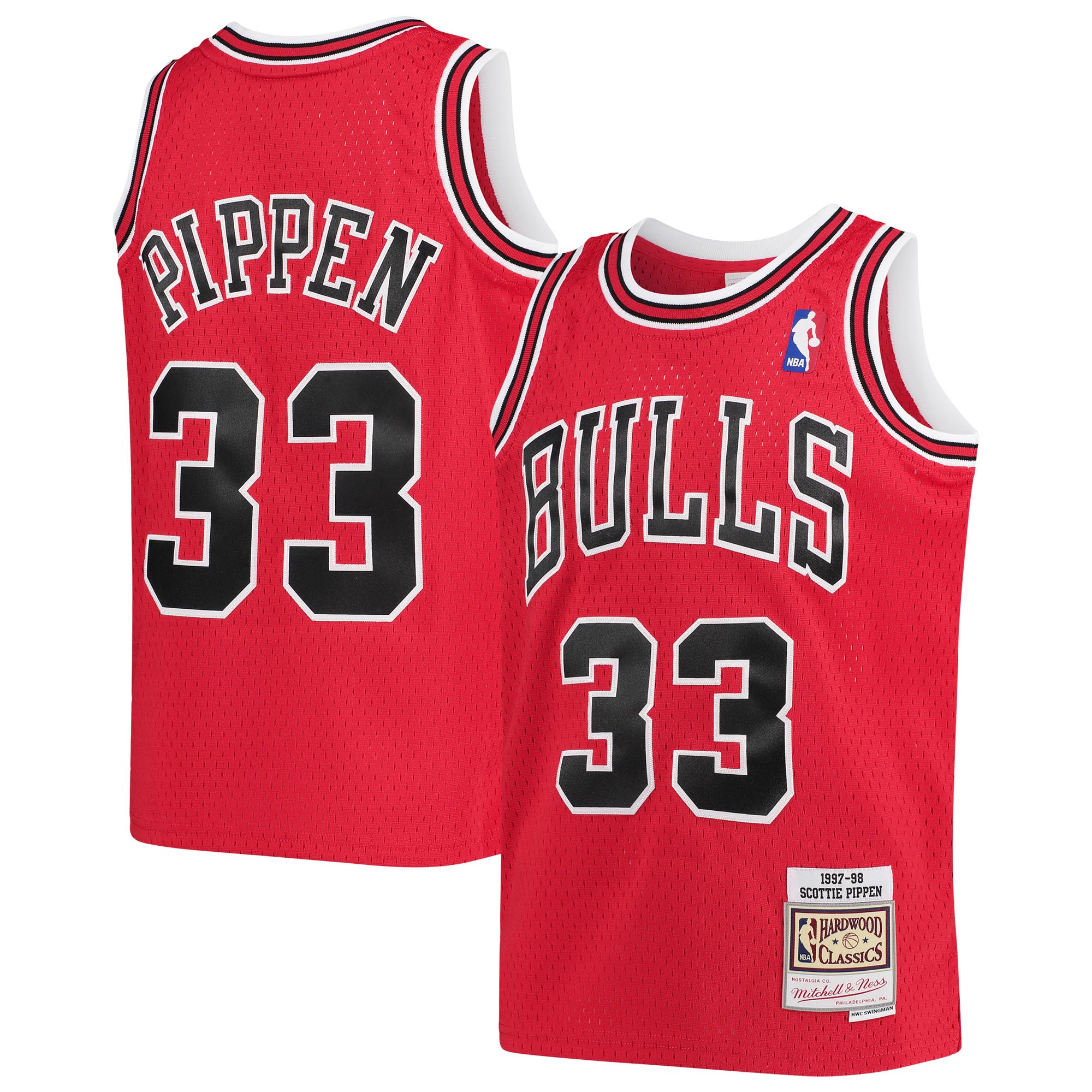 Youth Mitchell & Ness Scottie Pippen Red Chicago Bulls 1997-98 Hardwood Classics Swingman Jersey - JS667