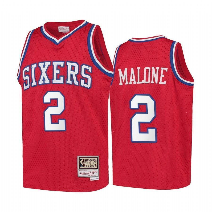 Youth Moses Malone Philadelphia 76ers Hardwood Classics Kids Jersey - Red - JS665