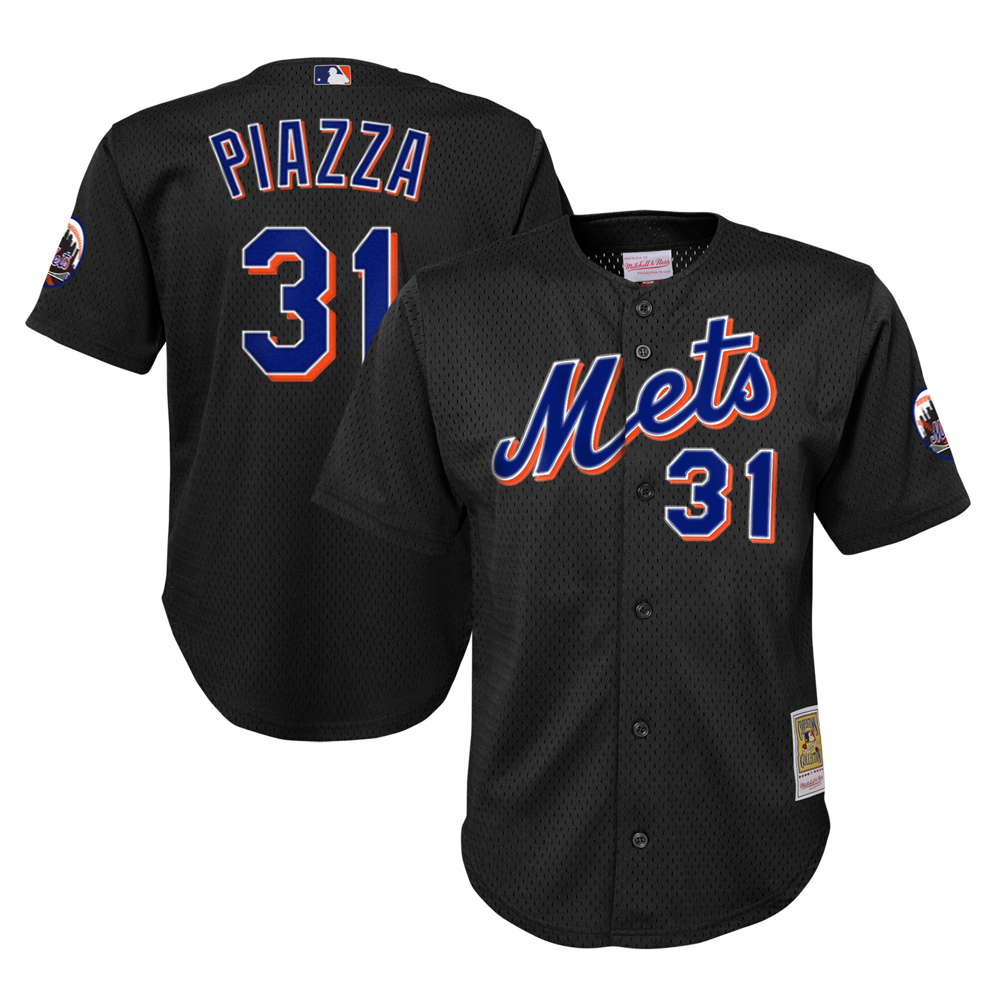 Youth New York Mets Mike Piazza Mitchell & Ness Black Cooperstown Collection Mesh Batting Practice Jersey