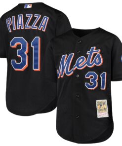 Youth New York Mets Mike Piazza Mitchell & Ness Black Cooperstown Collection Mesh Batting Practice Jersey