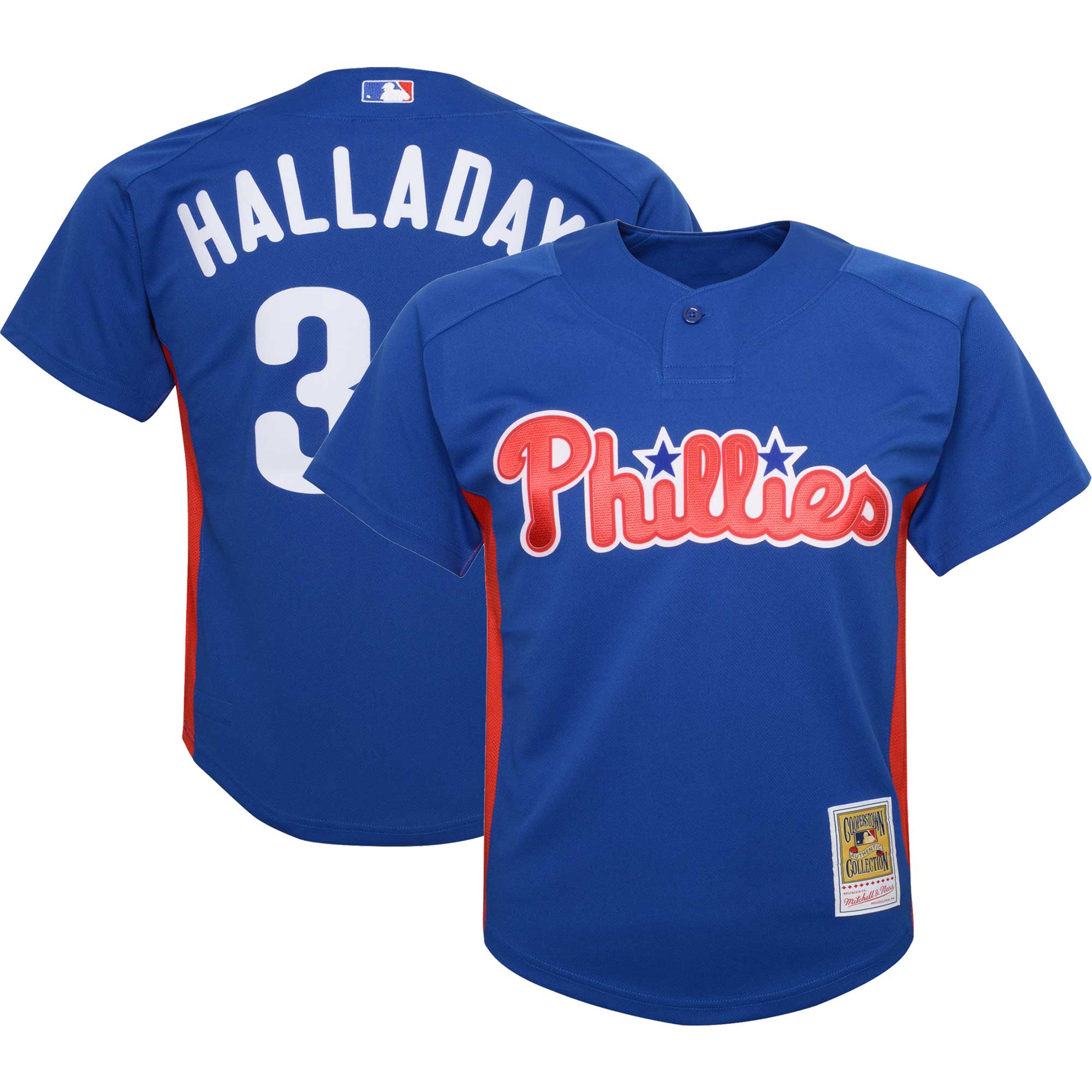 Youth Philadelphia Phillies Roy Halladay Mitchell & Ness Royal Cooperstown Collection Mesh Batting Practice Jersey