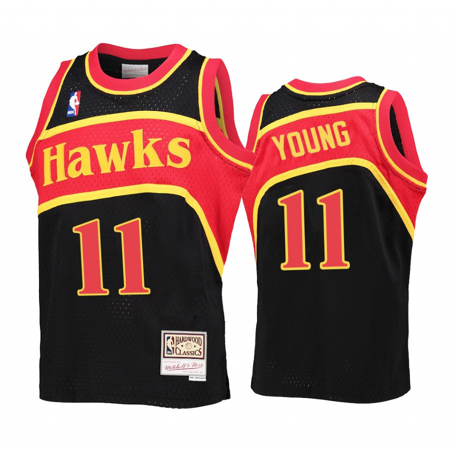 Youth Trae Young 11 Atlanta Hawks Black Reload Jersey Throwback - JS674
