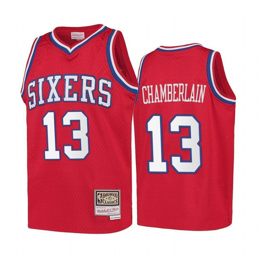 Youth Wilt Chamberlain Philadelphia 76ers Hardwood Classics Kids Jersey - Red - JS737