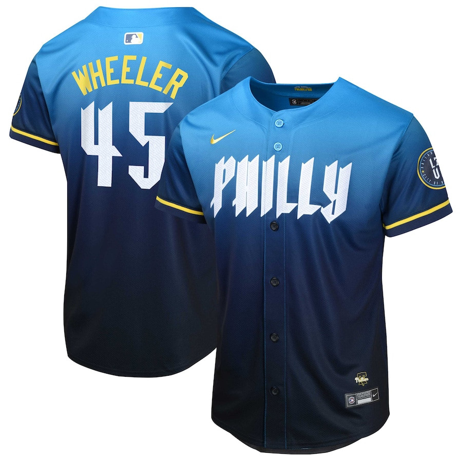 Zack Wheeler 45 Philadelphia Phillies 2024 City Connect Limited YOUTH Jersey - Blue