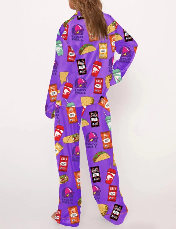Taco Food Print Silky Casual Long Sleeve Pajama Set for Women - Image 5