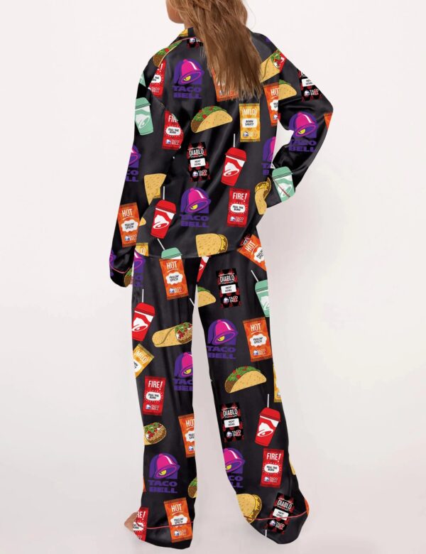 Taco Food Print Silky Casual Long Sleeve Pajama Set for Women - Image 9