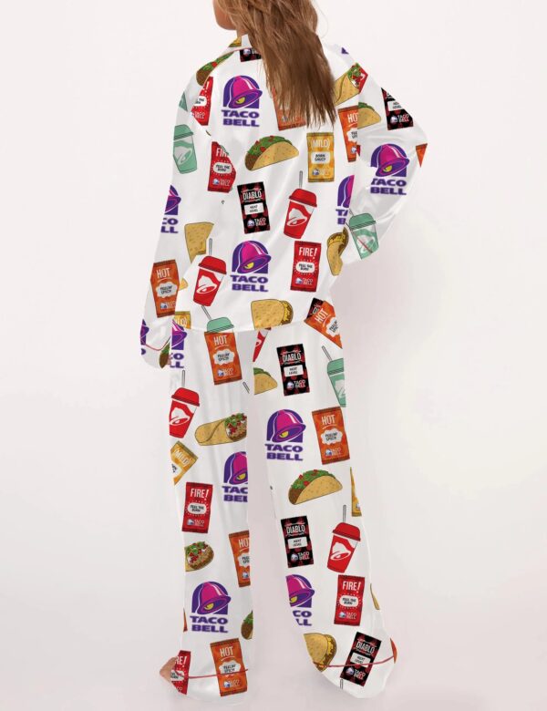 Taco Food Print Silky Casual Long Sleeve Pajama Set for Women - Image 2