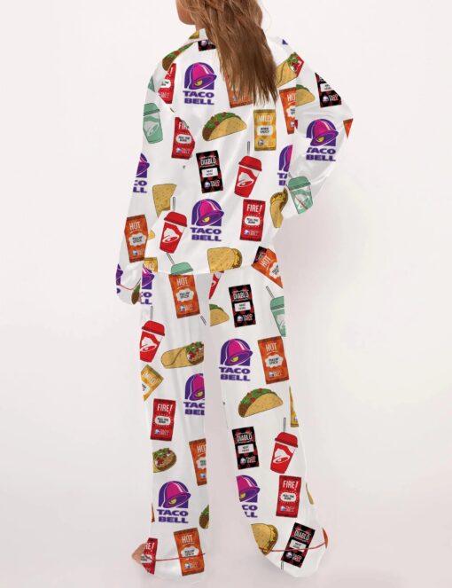 Taco Food Print Silky Casual Long Sleeve Pajama Set for Women - Image 2