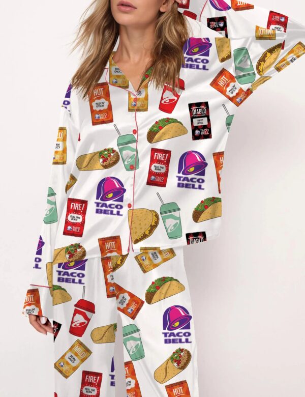 Taco Food Print Silky Casual Long Sleeve Pajama Set for Women - Image 3
