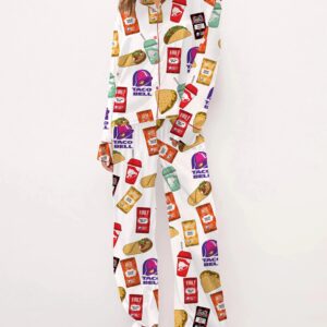 Taco Food Print Silky Casual Long Sleeve Pajama Set for Women