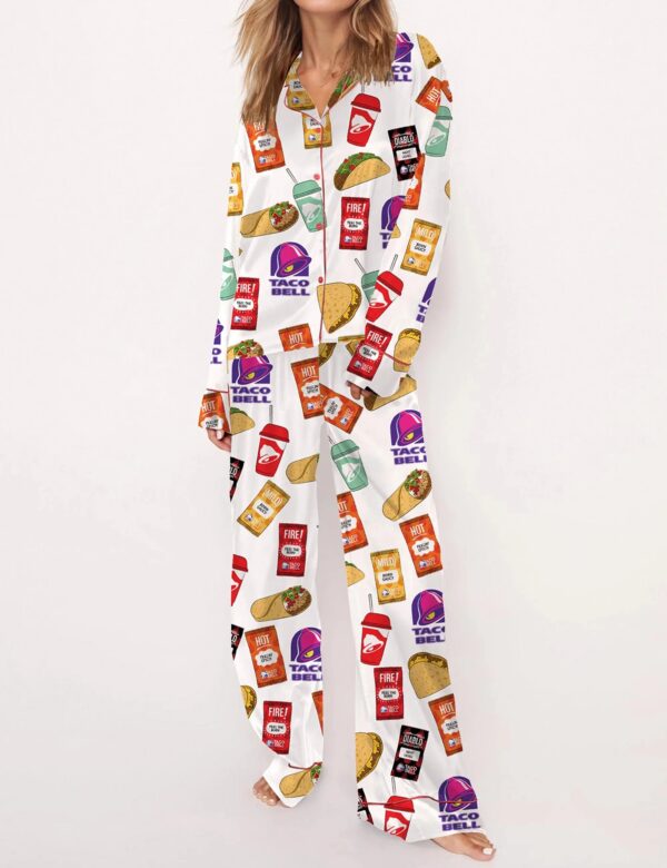 Taco Food Print Silky Casual Long Sleeve Pajama Set for Women