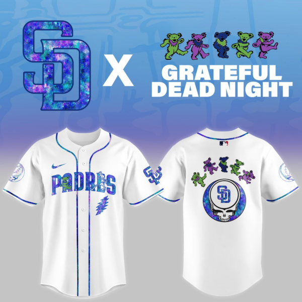 San Diego Padres 2025 Grateful Dead Night Jersey MLB Merch Gifts For Baseball Fans - Image 2