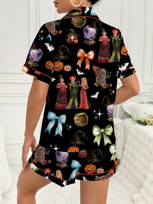 Halloween Pumpkin & Bat Print Satin Pajama Set - Image 8