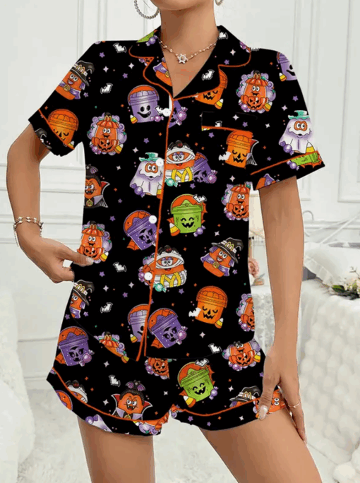 Women's Halloween Print Satin Pajama Set - Image 2