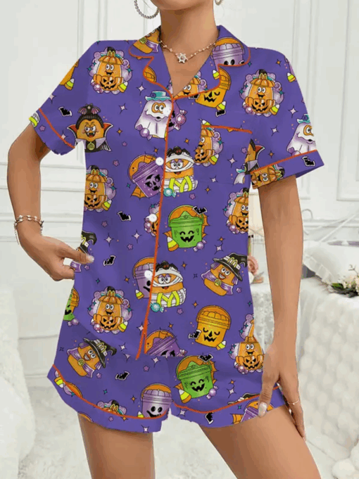 Women's Halloween Print Satin Pajama Set - Image 3