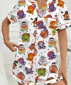 Women's Halloween Print Satin Pajama Set