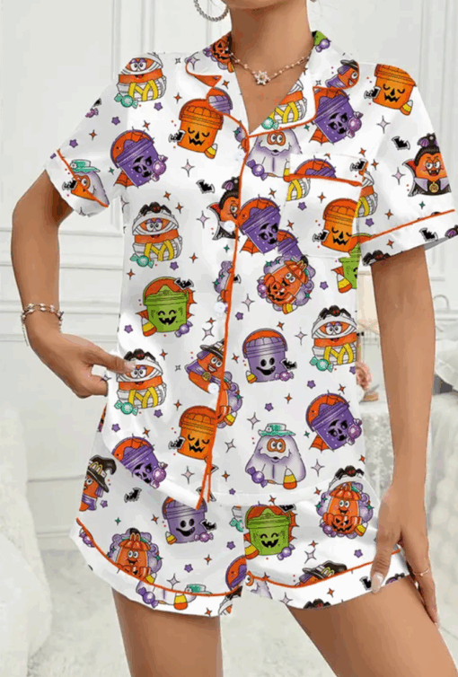Women's Halloween Print Satin Pajama Set