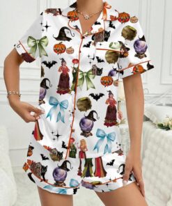 Halloween Pumpkin & Bat Print Satin Pajama Set