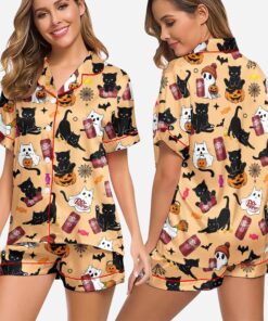 Halloween Dr Pepper Satin Pajamas Set, Coquette Halloween, Dr Pepper Lovers Sleepwear