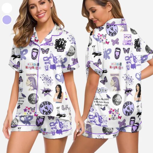 Olivia Rodrigo Tour Satin Pajamas Set, Olivia Rodrigo Shirt, Cute Olivia Rodrigo Pajamas